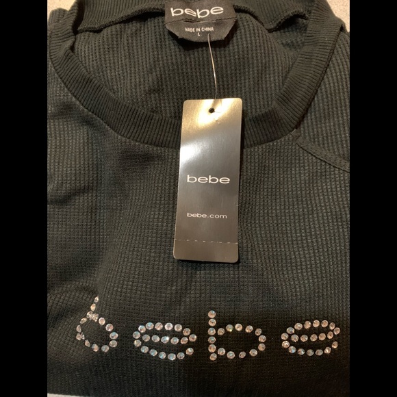 Bebe Logo Light Thermal Tie Waist Top Black Size L - Picture 5 of 8